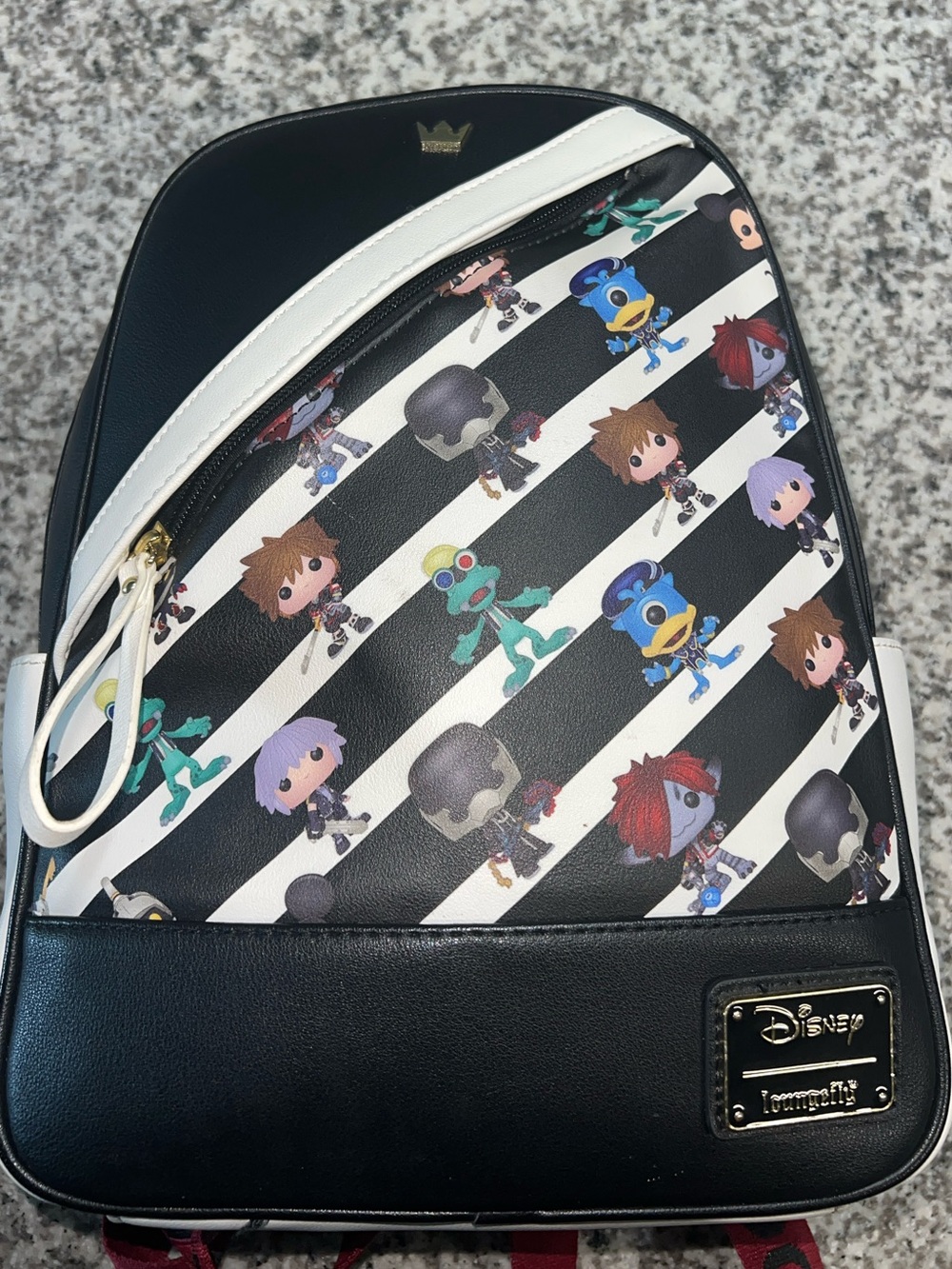 Loungefly Black & White Disney Kingdom Hearts Character Stripe Mini Backpack